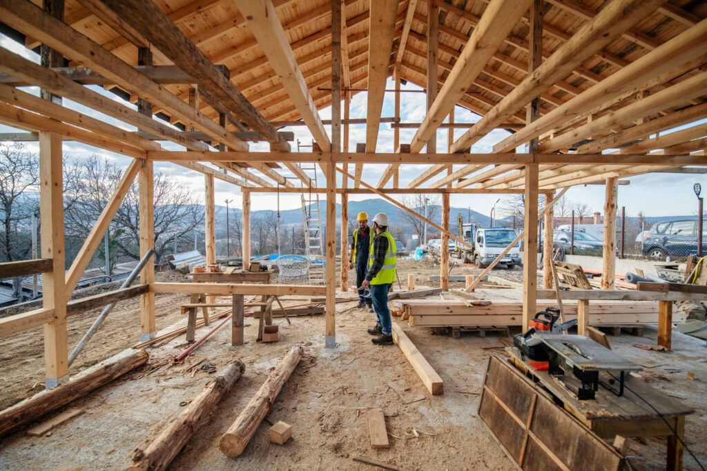 Construction workers on a residential construction site.
